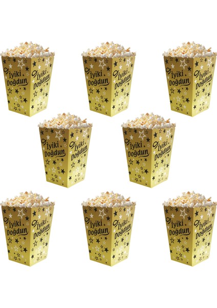 Iyiki Doğdun Temalı Altın Siyah Yıldızlı Popcorn Mısır Kutusu 8 Li Paket fiyatları