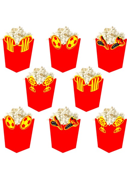 3D Sarı Kırmızı Taraftar Temalı Popcorn Mısır Kutusu 8 Li Paket
