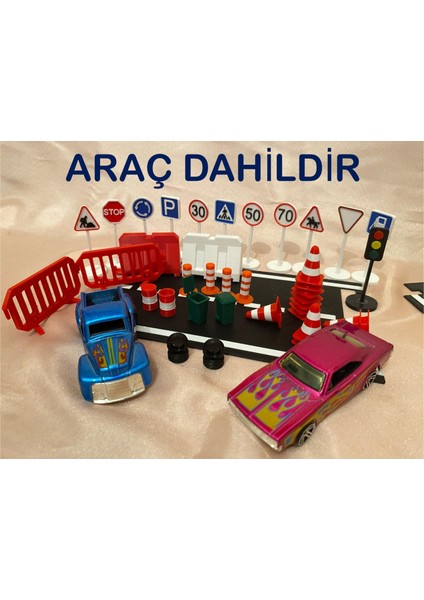 Mini Trafik Eğitim Seti Yol & Trafik Levhaları Duba Çocuk Eğitici Set Sürpriz Araba Hediyeli