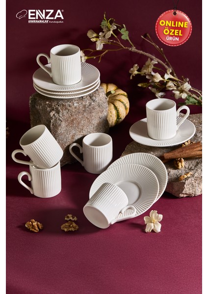 Elif 6 Kişilik Porselen Kahve Fincanı Takımı