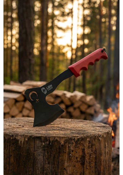 Taktikal Kamp Baltası - Türk Bayrağı Motifli - Özel Deri Kılıflı Bushcraft Outdoor El Baltası fiyatları