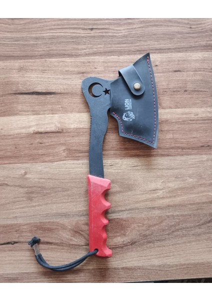 Taktikal Kamp Baltası - Türk Bayrağı Motifli - Özel Deri Kılıflı Bushcraft Outdoor El Baltası fırsatları