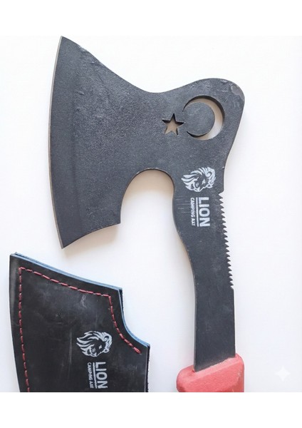 Taktikal Kamp Baltası - Türk Bayrağı Motifli - Özel Deri Kılıflı Bushcraft Outdoor El Baltası indirimleri