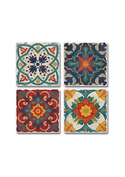 Counterart Thirstystone Ispanyol Villası Çok Görüntü Emici Taş Eskitme Fayans Bardak Altlığı 4'lü P