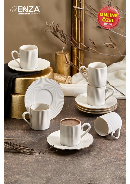Elif 6 Kişilik Gold Porselen Kahve Fincanı Takımı