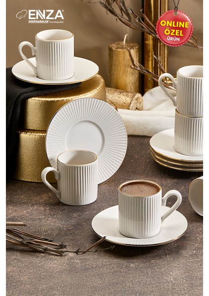 Elif 6 Kişilik Gold Porselen Kahve Fincanı Takımı fiyatları