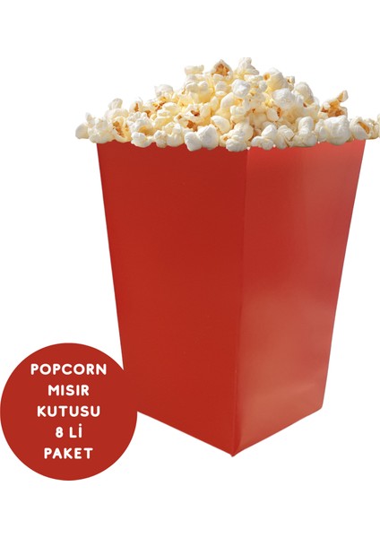 Kırmızı Renkli Popcorn Mısır Kutusu 8 Li Paket