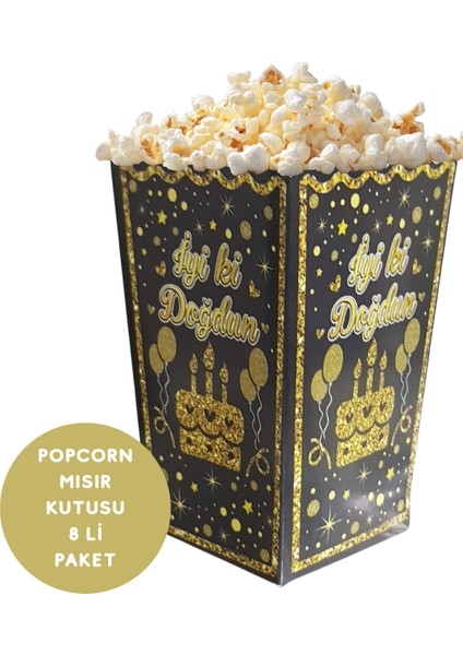 Siyah Altın Iyiki Doğdun Temalı Popcorn Mısır Kutusu 8 Li Paket