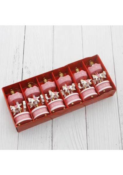 6 Adet Lüx Set Ağacı Süslemeleri Dekoratif 6'lı Renkli Mini Atlı Karınca Topları Topu Parti Asılı Top Yılbaşı Süsleri Pembe