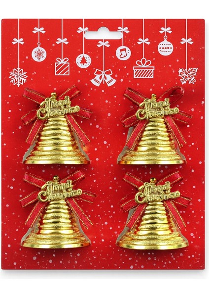 4 Adet Lüx Set Ağacı Süslemeleri Zilleri Yılbaşı Süsleri Yılbaşı Ağacı Süsü Gold 8 cm Çam