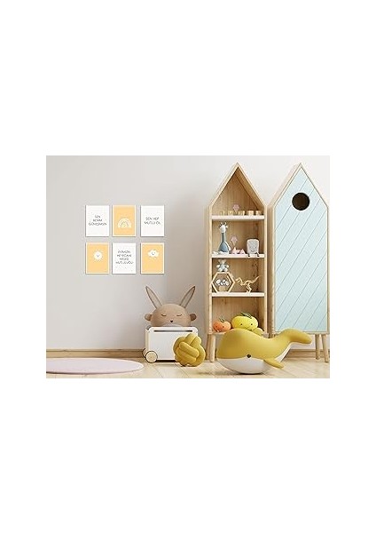 Bebek Odası Için 6 Lı Ahşap Tablo Poster Seti