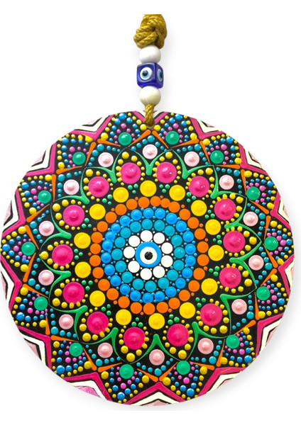 Şans ve Koruma Getiren El Boyaması Ahşap Nazarlık – 20 cm Çapında - Model-2 indirimleri