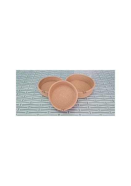 Ev Banyo Hasır Sepet 3 Adet Kahve Yuvarlak Jüt Kordon Halat Ip Örme Sepet Dekoratif Düzenleyici Org