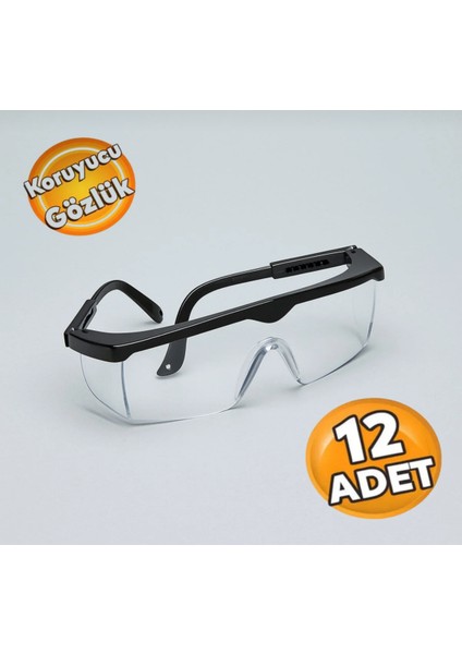 S-400 Gözlük Şeffaf Korumalı Iş Güvenlik Gözlüğü (12 Adet)