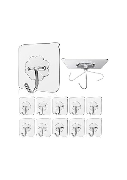 Duvar Askısı 10 Adet Şeffaf Iz Bırakmayan Güçlü Yapışkanlı Kapı Arkası Banyo Mutfak Düzenleyici Met