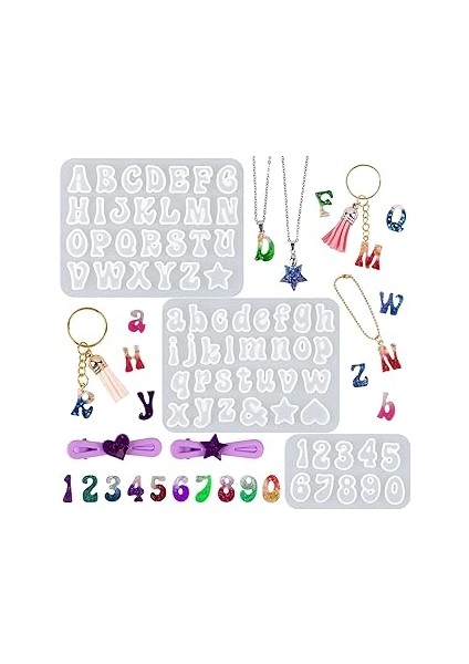 Aputue Silikon Reçine Kalıplar, 3 Parça Epoksi Reçine Kalıbı, Küçük Numara ve Harf Kalıpları, Epoks