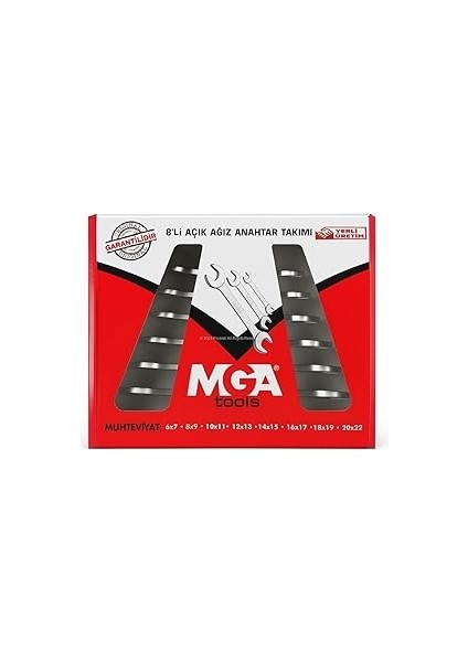 Proalet Mga Iki Ağız Açık Anahtar Takımı 8’li Set, Krom Vanadyum Çelik, Ev ve Araç Tamiri Için Daya