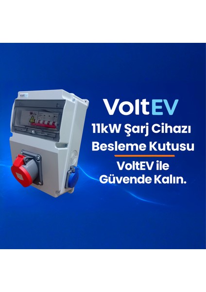 11KW Elektrikli Araç Şarj Cihazı Besleme Kutusu, Yerli Üretim, Kaçak Akım Röleli, 5X16A Cee + 2X16A+PE Monofaze Prizli