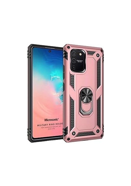 Microsonic A91 Için Kılıf Military Ring Holder Rose [galaxy A91 ile Uyumlu Kılı