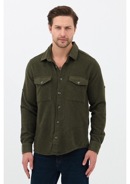 Düz Flanel Oduncu Gömlek - Regular Fit Kalın %100 Pamuklu Çift Cepli Ceket Gömlek