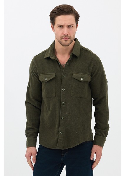 Düz Flanel Oduncu Gömlek - Regular Fit Kalın %100 Pamuklu Çift Cepli Ceket Gömlek fiyatları