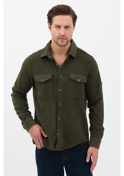 Düz Flanel Oduncu Gömlek - Regular Fit Kalın %100 Pamuklu Çift Cepli Ceket Gömlek fırsatları