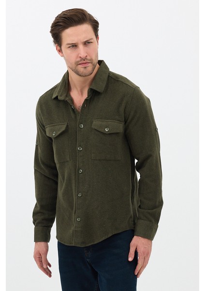 Düz Flanel Oduncu Gömlek - Regular Fit Kalın %100 Pamuklu Çift Cepli Ceket Gömlek indirimleri