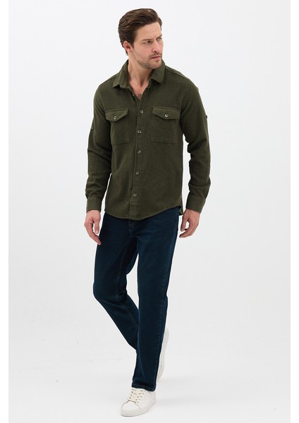 Düz Flanel Oduncu Gömlek - Regular Fit Kalın %100 Pamuklu Çift Cepli Ceket Gömlek
