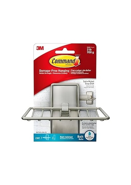 Command BATH34-SN-ES Sabun Dish, Saten Nikel, 1-Sap Dish, 2 Orta Su Geçirmez Şeritler Command