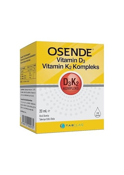 Osende D3K2 Kompleks Damla 20 ml Vitamin D Vitamin K2 Mk-7 Mk-4