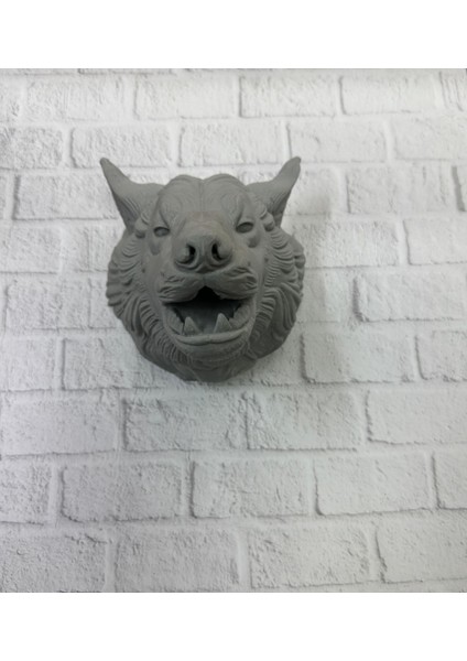 Kurt Başı Duvar Aksesuarı Gri Renk Asılabilir Hediyelik Figür
