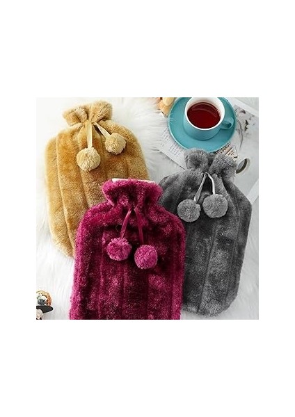 Güncelçarşı 2 Litre Ponponlu Peluş Sıcak Su Torbası 1.sınıf Kauçuk Malzeme