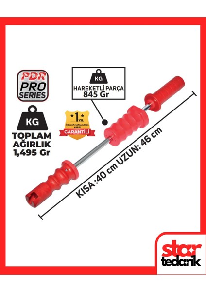 Pdr Kaporta Göçük Düz. Tokmağı Uzun Kısa Ayarlı Plastik Sap Plastik Uç Starpdr 1,495KG K.58 U.65CM