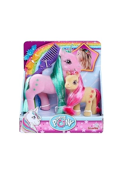 Simba, 104342647, Küçük Tek Boynuzlu At ve Ailesi, 2 Tek Boynuzlu At, Floklu Tasarım, Aksesuarlı Y:
