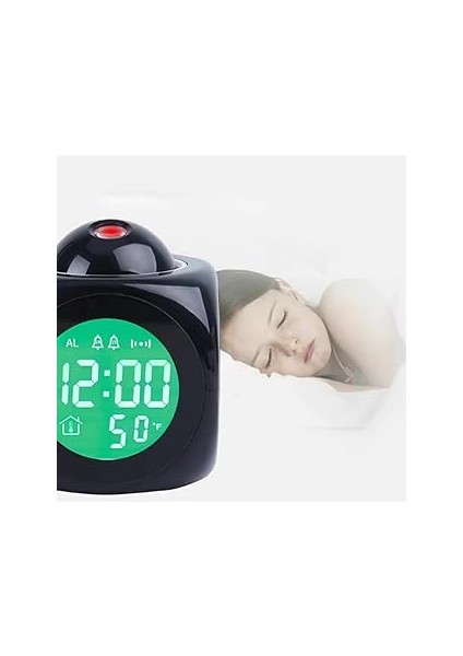 Jouis Masa Saati LED Projeksiyon Dijital Çalar Saat, Sesli Anons Fonksiyonu, Sıcaklık Göstergeli, D