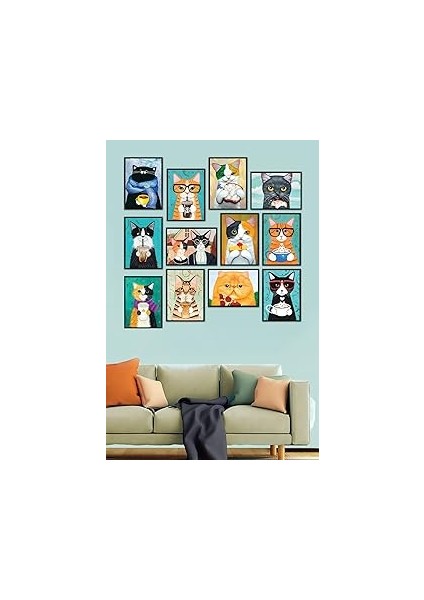 Milyardabir Kedi Tablo Seti 12 Parça Çerçenane Görüntülü Kedili Mdf Tablo Seti Manani, Milyardabir,