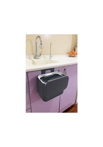 Vailo Mutfak Tezgahı ve Dolap Askılı Çöp Kovası, 8 Lt, Paslanmaz Çelik, Beyaz (Gri̇)