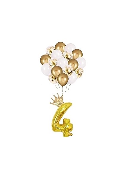 4 Rakam Folyo Balon, Kral Tacı ve Konfetili Balon