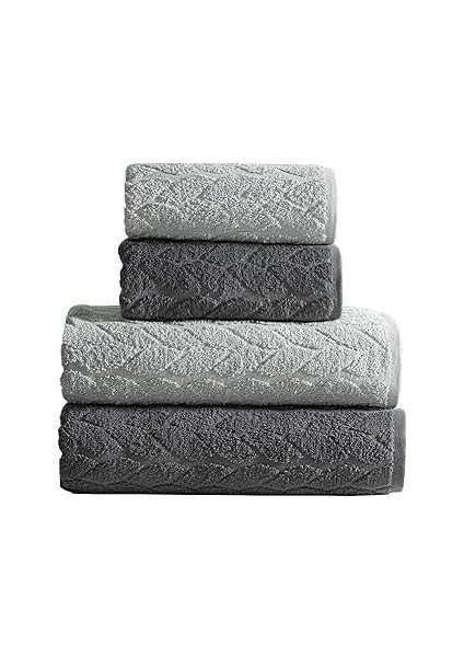 Mürdüm Sarmaşık Çift Renk Banyo Havlusu, 4'lü Paket 2 Parça (70X140),2 Parça (50X90) Yumuşak V