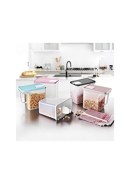 Deconox Şeffaf Mutfak Erzak Kabı Kapaklı Hava Geçirmez Kolay Boşaltma Bakliyat Saklama Kabı Düzenle