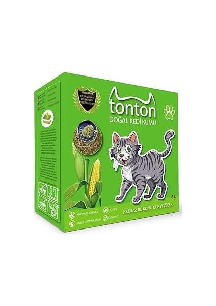 Tonton Mısır Koçanı Granülü Topaklaşan Doğal Kedi Kumu 8 Lt