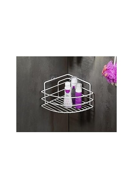 Sas Haus Ömür Boyu Paslanmaz Yapışkanlı Banyo Köşeliği Düzenleyici Şampuanlık Duş Rafı Beyaz Tk-01