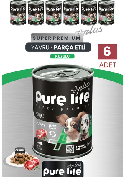 Plus 6'lı Kuzulu Yavru Puppy Köpek Konserve Chunk Parça Etli Yaş Mama 400 gr