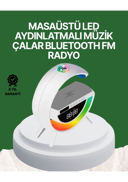 Dijital Saatli Kablosuz Şarj Destekli Rgb LED Işıklı Bluetooth Ses Sistemi