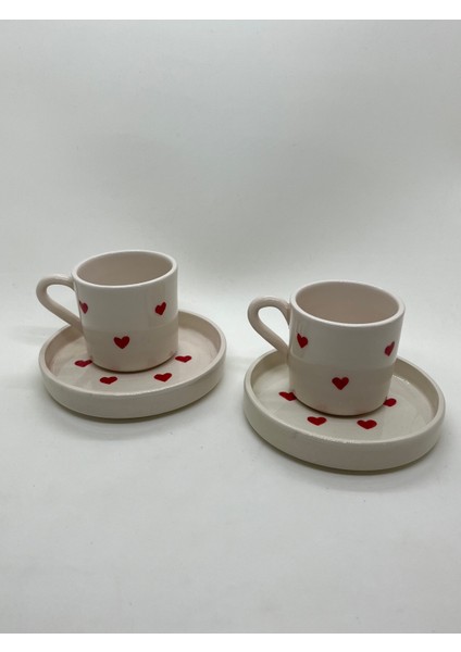 Kalp Desenli El Yapımı Seramik 2'li Türk Kahvesi Fincan Takımı fiyatları