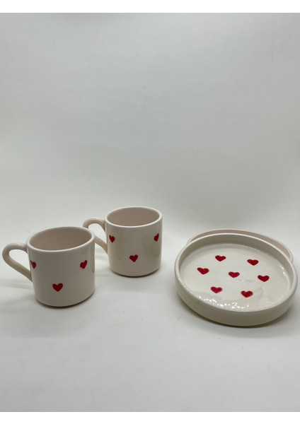 Kalp Desenli El Yapımı Seramik 2'li Türk Kahvesi Fincan Takımı modelleri