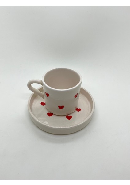 Kalp Desenli El Yapımı Seramik 2'li Türk Kahvesi Fincan Takımı indirimleri