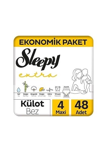 Sleepy Extra Günlük Aktivite Ekonomik Paket Külot Bez 4 Numara Maxi 48 Adet