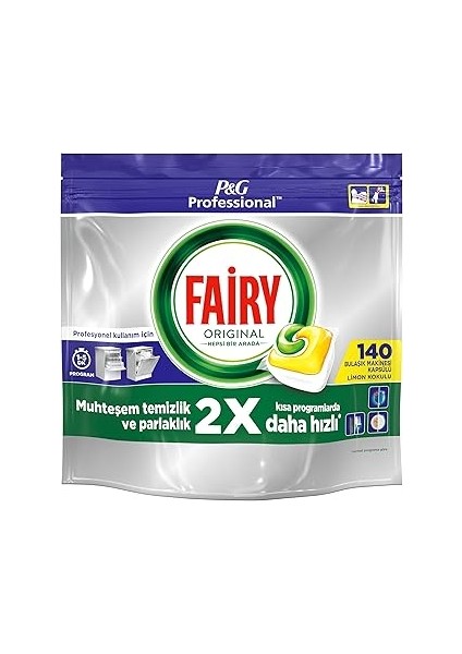 Proffesional Hepsi Bir Arada Bulaşık Makinesi Deterjanı Limon Kokulu Kapsül 140 Yıkama