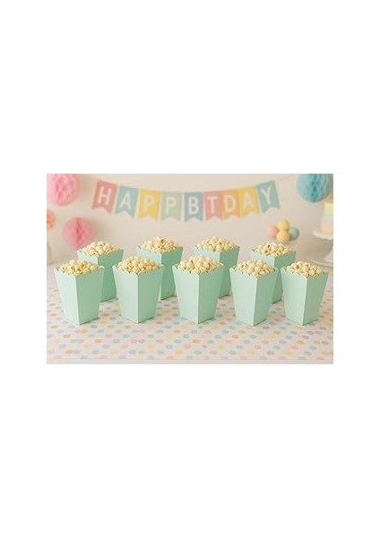 Partinity Mint Yeşili Popcorn Kutusu, 8'li Set, 7.6X10.2 Cm, Doğum Günü Parti Süsü